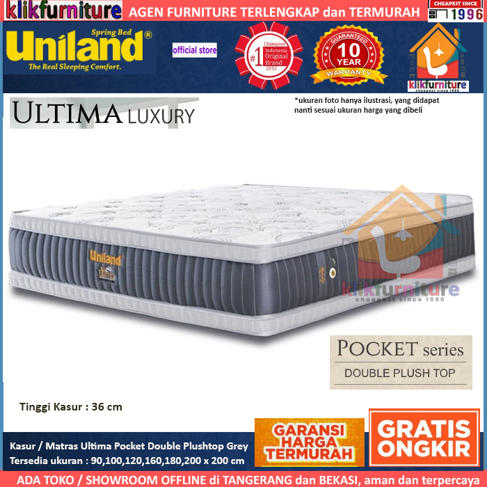 Kasur Matras Ultima Pocket Double Plushtop Grey Uniland Springbed