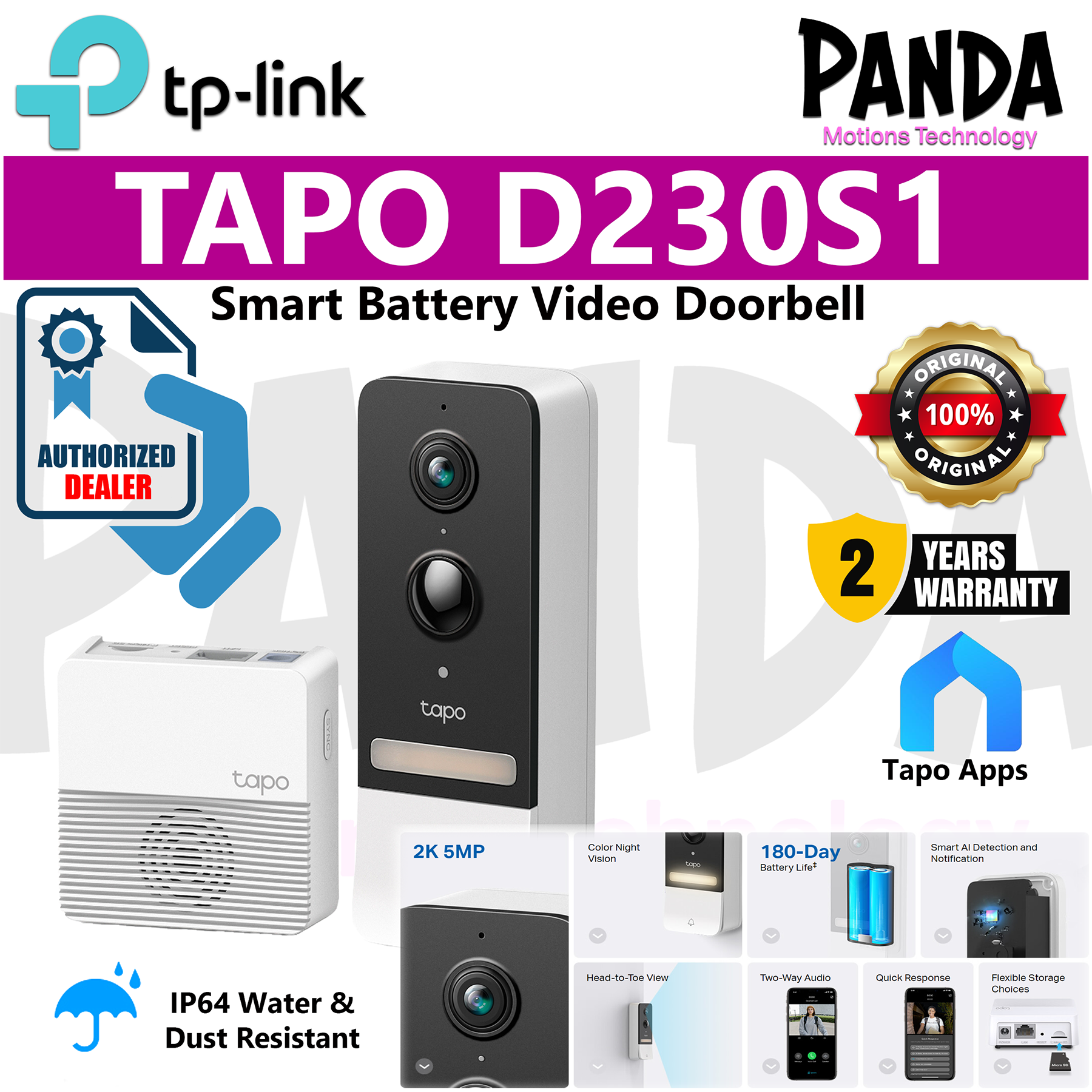 Tp Link Tapo Smart Battery Video Doorbell Tapo D S Lazada