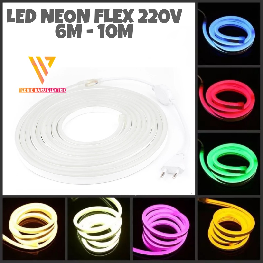 LAMPU LED NEON FLEXIBLE 220V 6M 7M 8M 9M 10M SIAP PAKAI STRIP FLEX