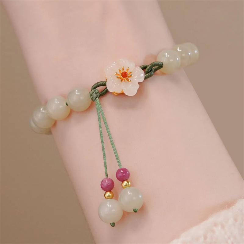 Elegant Round Jade Korean Style Bracelets White Color Peach Blossom Bracelets For Women Party Gifts Fashion Jewelry Accessories