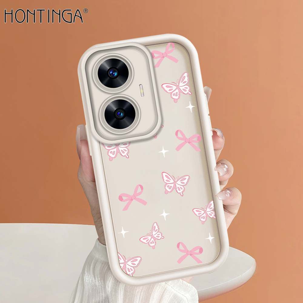 Hontinga for Realme C67 4G C55 C51 C12 C25 C21Y C25Y C11 2021 C53 C35 C33 C31 C2 Note 50 Back Cover Butterfly Pattern Case Ladder Soft Rubber Mobile Phone Cover