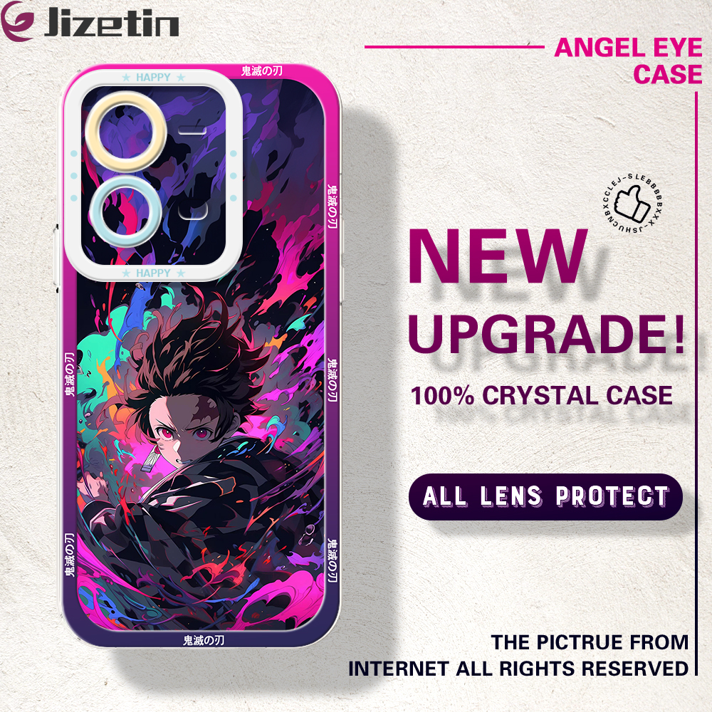 Jizetin for Vivo V25 5G V25E Back Cover Crystal Transparent Cool Demon Slayer Soft Full Camera Cover Protection Phone Cases