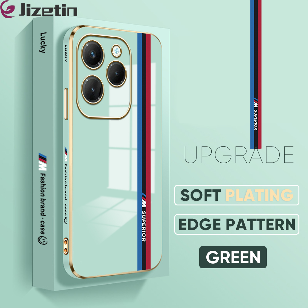Jizetin (Free Lanyard) for Infinix Hot 40 Hot 40 Pro Tecno Spark 20 Pro Back Cover Car Track Luxury 6D Plating Case Side Pattern Soft Silicone Square Mobile Phone Cases