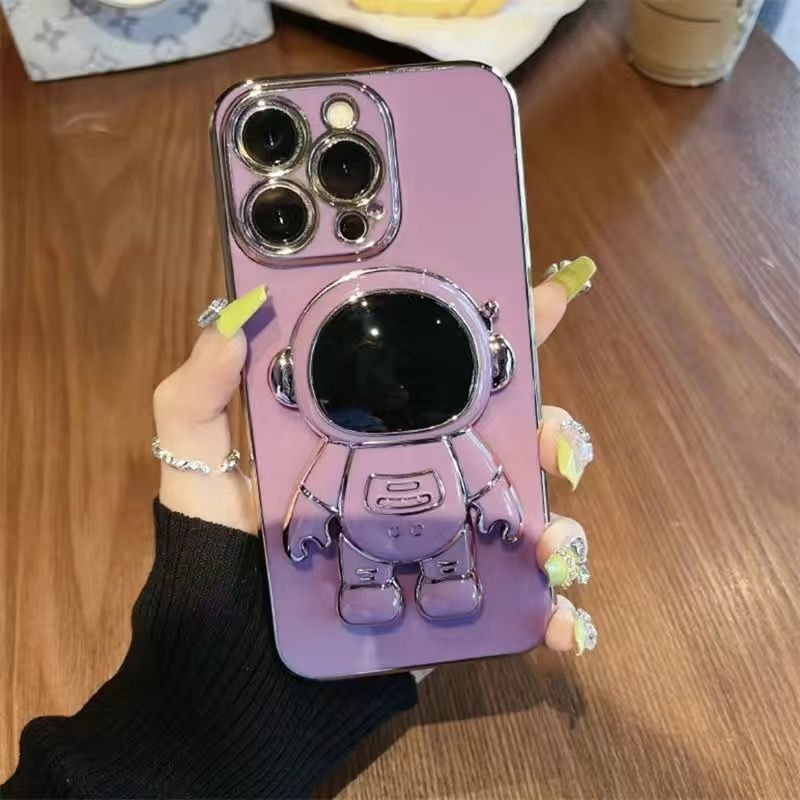 Vivo Y28 Luxury Plating Casing for Vivo Y18 Y17s Y27 Y27s Y36 Y76 5G Y15 Y15s Y12 Y12s Shockproof Silicone Phone Cover Case With Astronaut Foldable Phone Grips Stand Holder Bracket