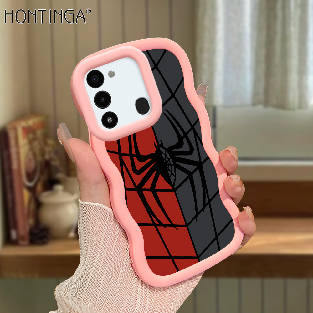 Hontinga for Tecno Spark 8C Spark Go 2022 Back Cover Spider Web Marvel Pattern Luxury Phone Cover Soft Silicone Macaron Wave Mobile Case