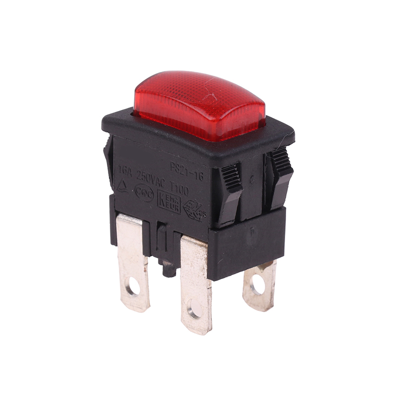 Red 4Pins 16A Self-Lock On Off Push Button Rocker Switch PS21-16 With Light Heater Electrical Touch Switch For Vacuum Cleaner Garment Steamer