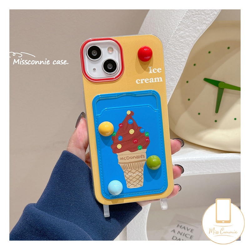 3D Cartoon Colored Chocolate Bean Ice Cream Dot Tie Case Compatible for IPhone 16 15 12 11 14 13 Pro Max XR X XS Max 6 7 15 6S 8 Plus Wallet Card Slot Cover