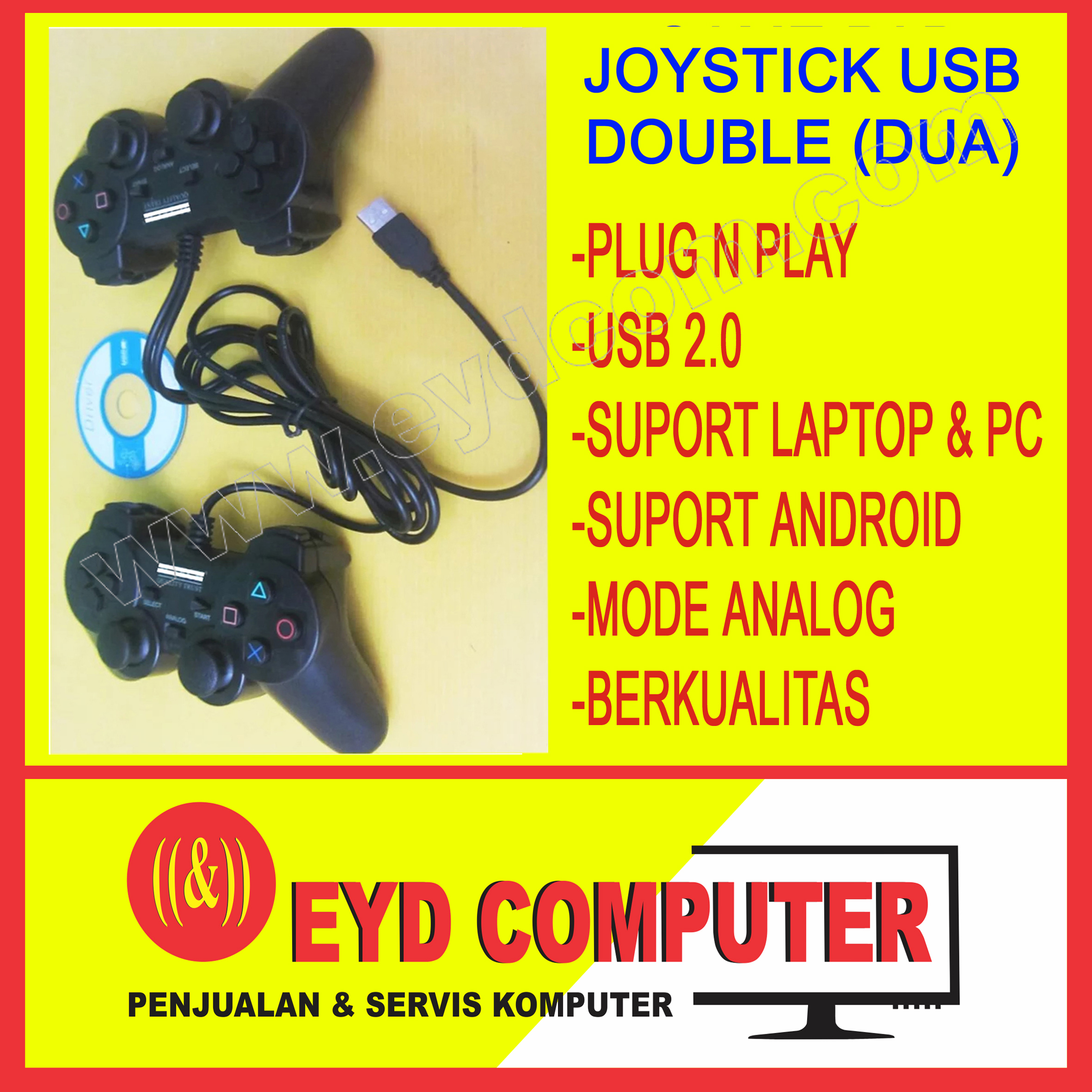 JOY STICK USB PC DOUBLE HITAM GAMEPED GETAR JOISTIK DUA GEMPED STIC