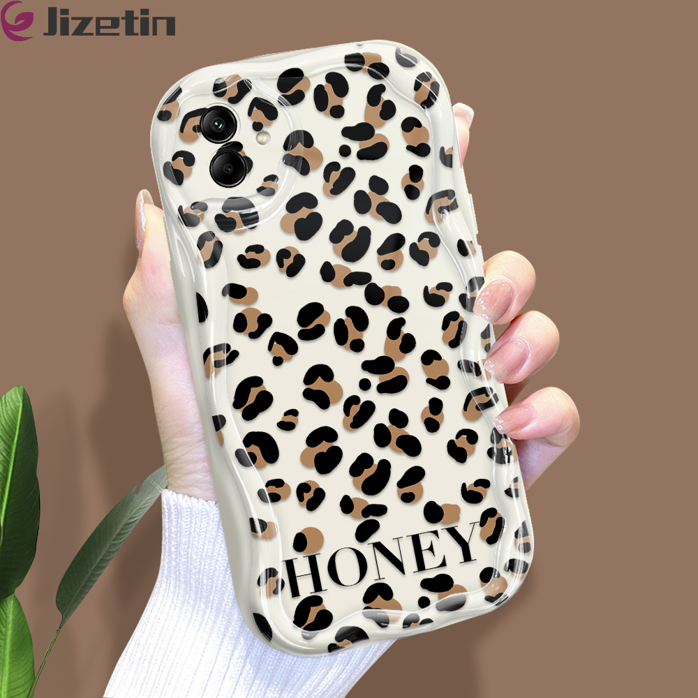 Jizetin for Samsung A04 Back Cover Leopard Print Cream Wavy Edge Soft Silicone Phone Case
