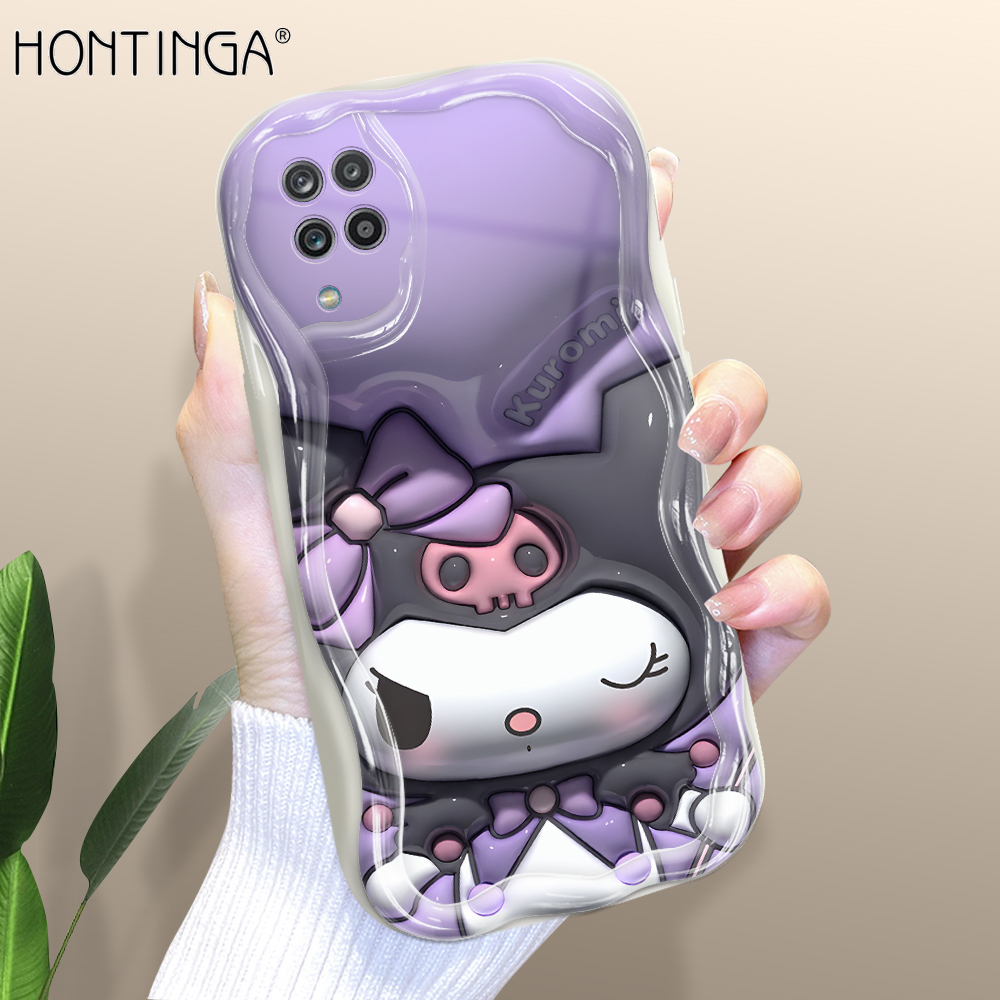Hontinga for Samsung A12 M12 Back Cover 3D Kuromi Melody Print Cream Texture Phone Case Wavy Edge Soft Silicone Cover