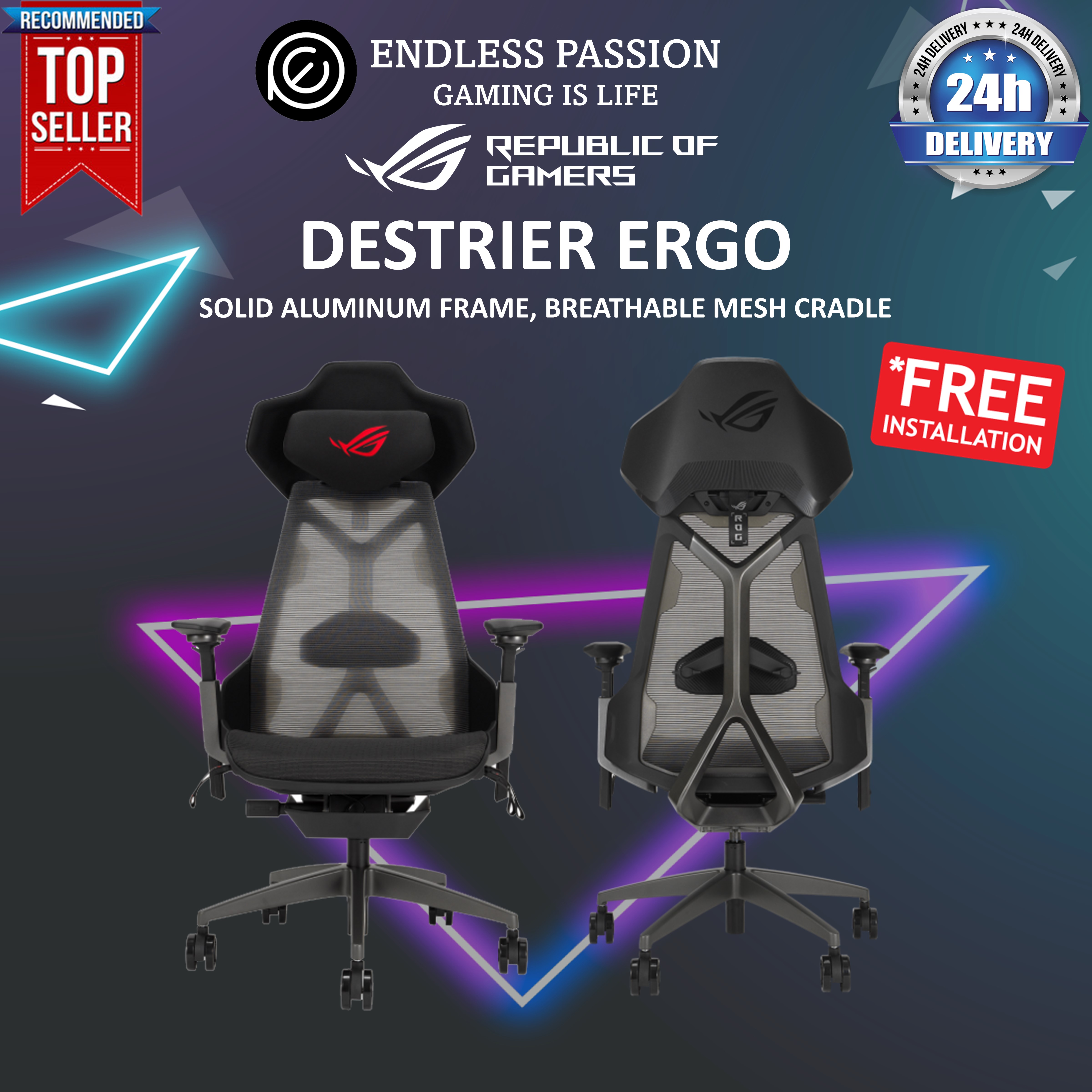 ASUS ROG Destrier Ergo Gaming Chair SL400 Free Installation And