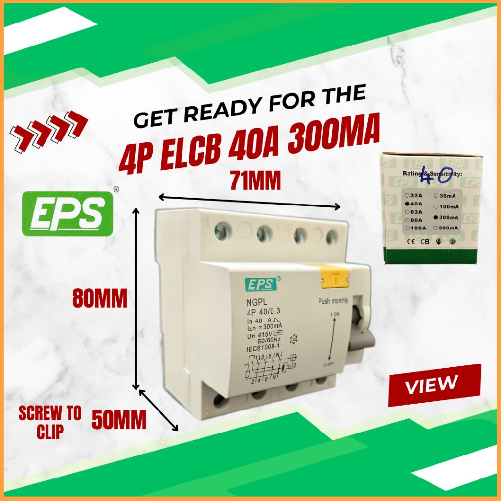 READY STOCK EPS ELCB RCCB 4 POLE 2 POLE 40A 63A CURRENT CIRCUIT