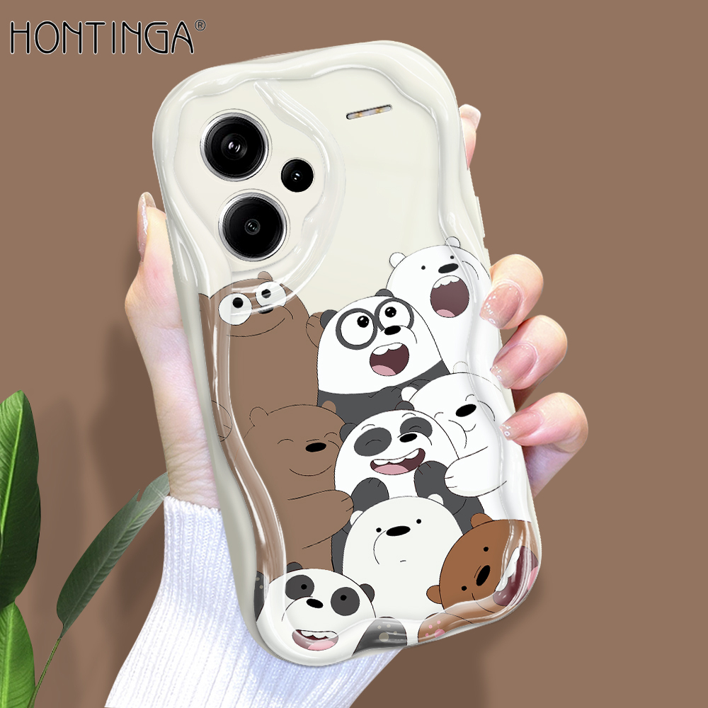 Hontinga for Redmi Note 13 Pro Plus Note 13 5G Back Cover Cute Bears Phone Case Cream Texture Wavy Edge Soft Mobile Cover