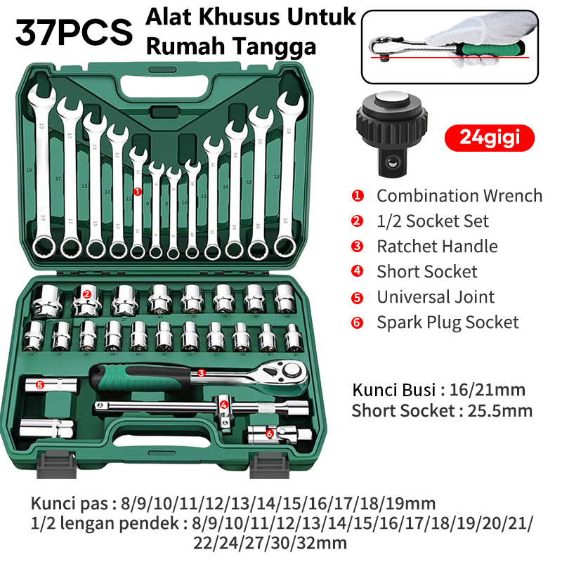 Kunci Shock Set 1 Lengkap 37 PCS Kunci Mata Sok Set Socket Full Tool