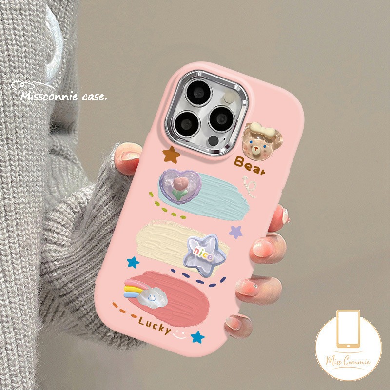 Jelly Colored Rabbit Bear Rainbow Star Love Smile Tulip Bracelet Case Compatible for Oppo A57 A15s A18 A16 A60 A5s A17 A74 A12 A9 A76 A58 A7 A17K A53 A38 A15 A35 A78 A52 A79 A5 A55 A77 A9 Metal Luxury Lens Box