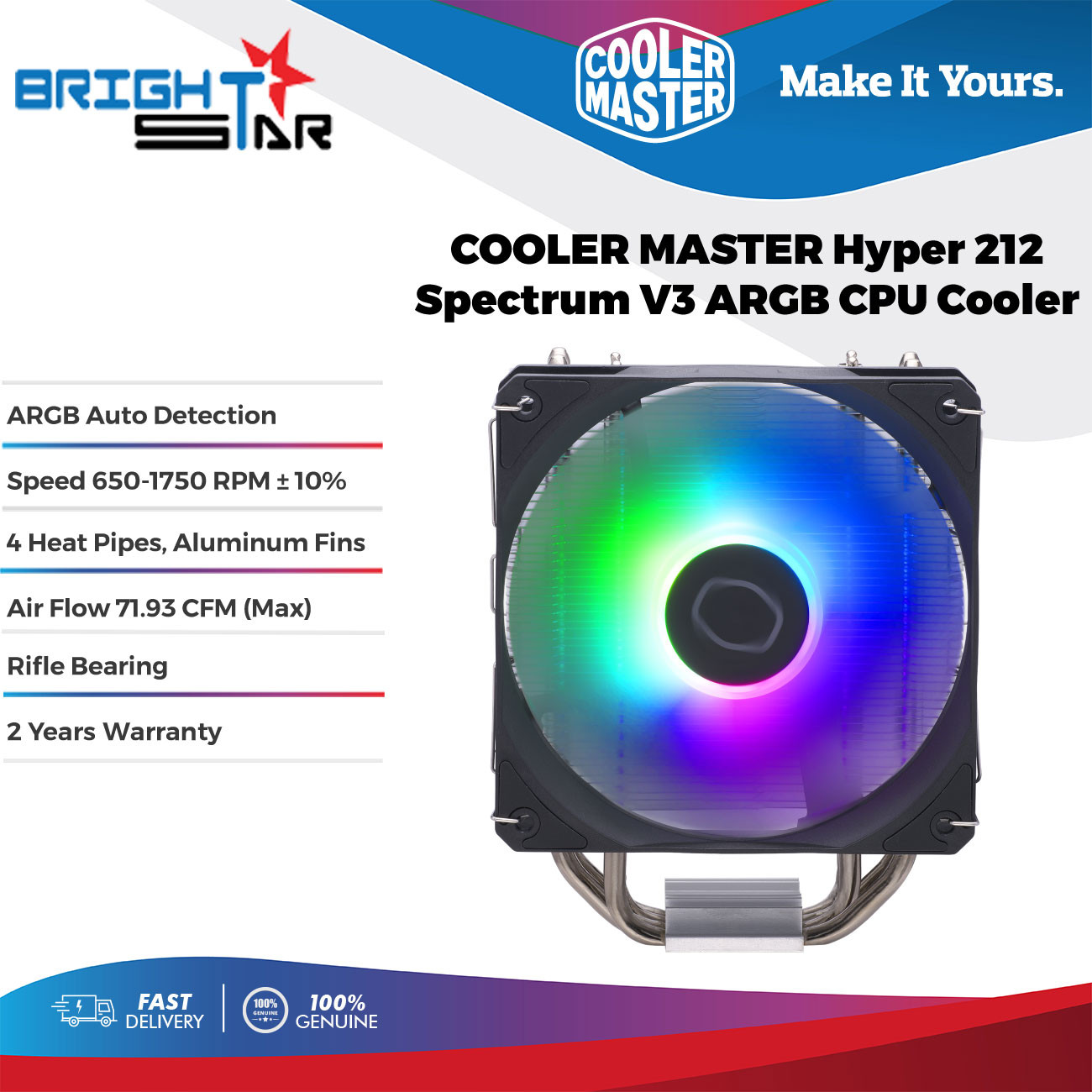 COOLER MASTER Hyper 212 Spectrum V3 ARGB CPU Air Cooler RR S4NA 17PA