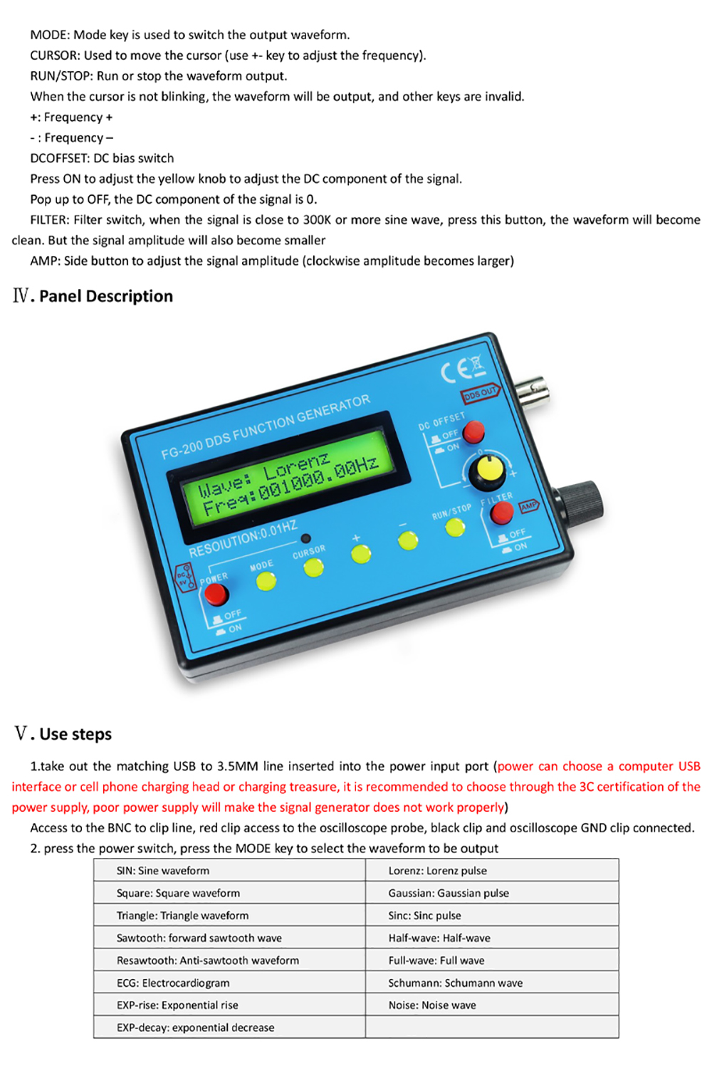 FG-200 DDS Function Signal Generator Frequency Counter 0.01Hz - 500KHz Signal Source Module Sine+Square+Sawtooth Waveform. 