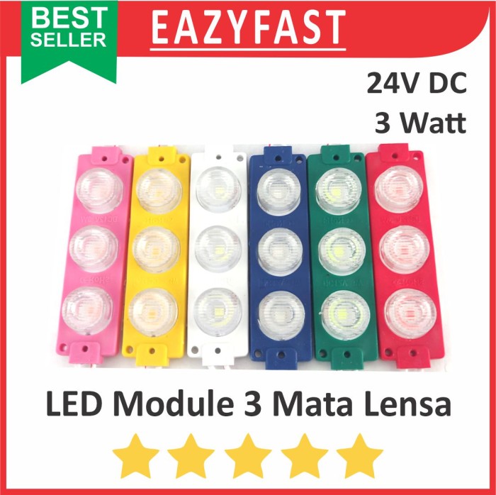 Lampu LED Strip Module Modul 3 Mata Lensa 24V DC 24 V Volt Mobil Truk