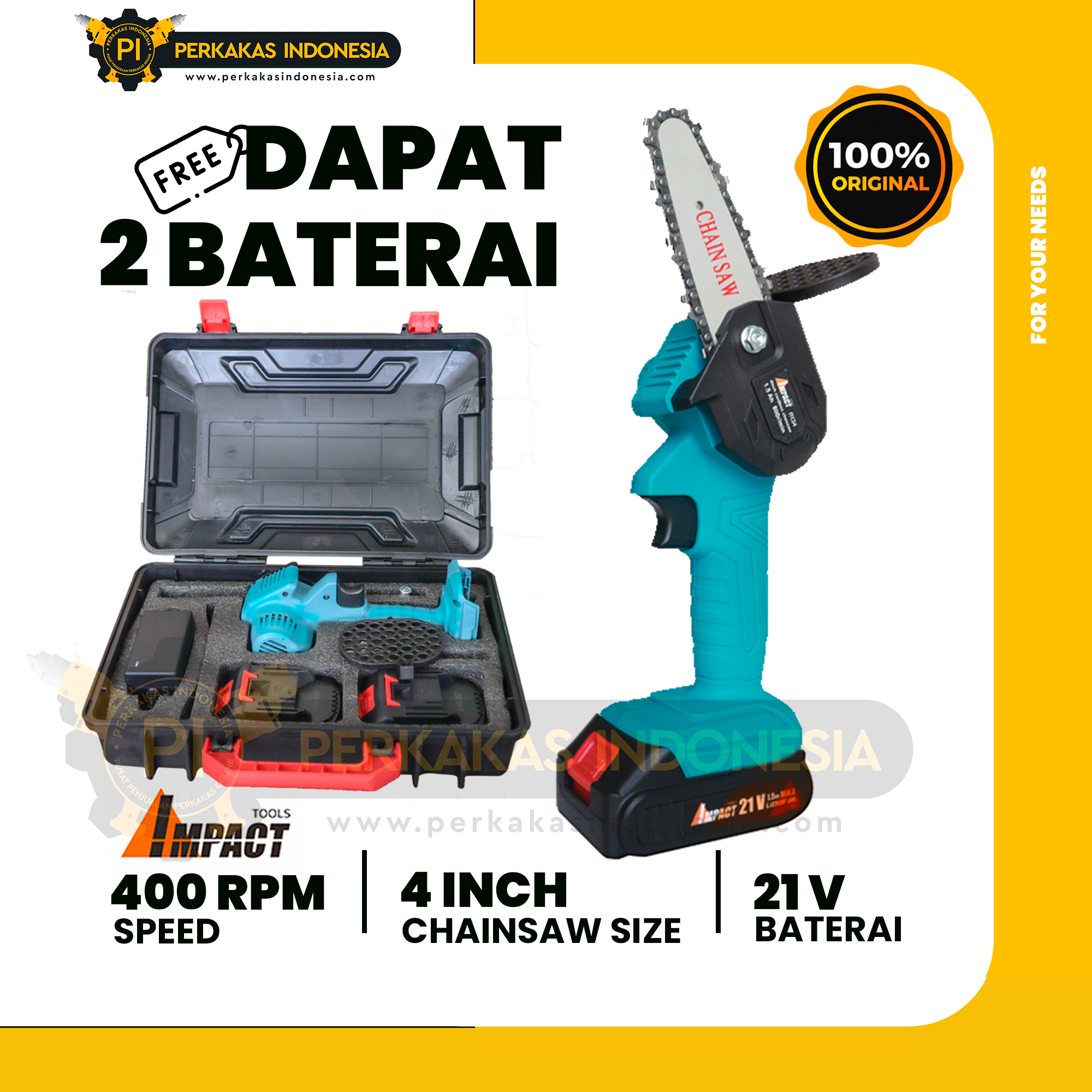 Cordless Mini Chainsaw 4 Inch IMPACTTOOLS ITCS4 2 Baterai 2 0Ah Mesin