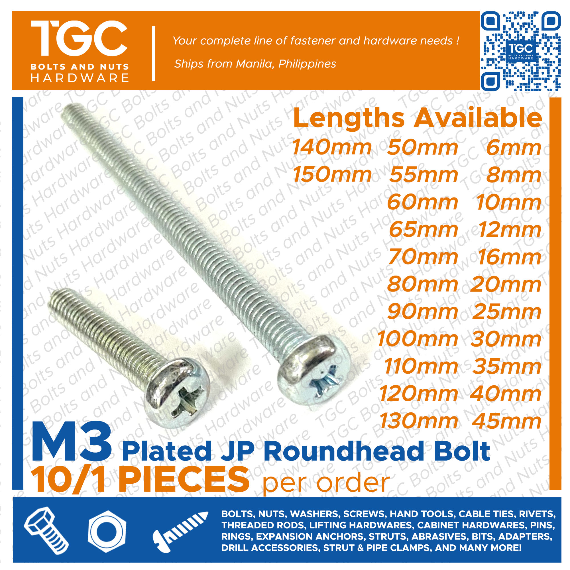 Tgc Pcs Gi Jp Bolt M Mm X Mm Roundhead Machine Bolt