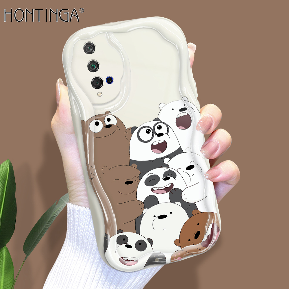 Hontinga for Honor 20 Huawei Mate 30 40 Pro P30 P40 Nova 5T 10 9 7 SE 7 Pro Back Cover Cute Bears Phone Case Cream Texture Wavy Edge Soft Mobile Cover
