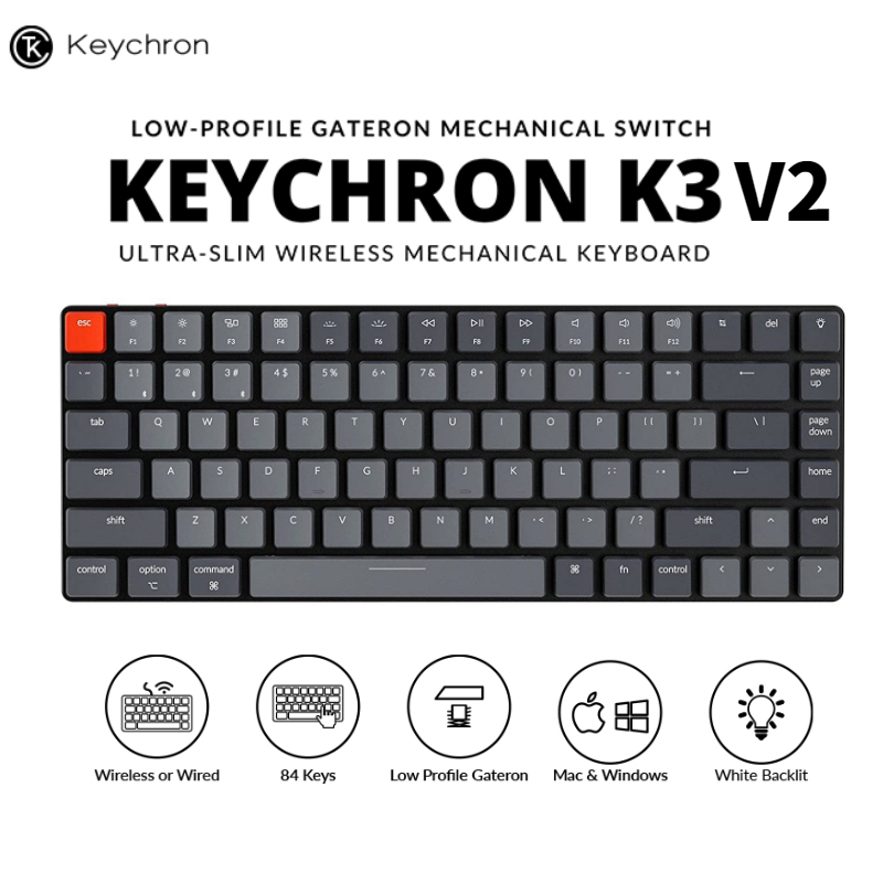 Original Keychron K V Ultra Slim Wireless Mechanical Keyboard Low Profile Keyboard Hot