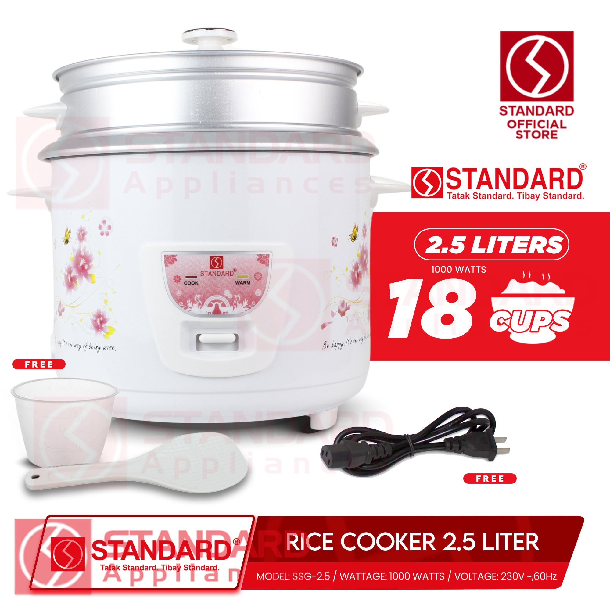 Standard Rice Cooker 2 5 Liters With Steamer 18 Cups Rice With