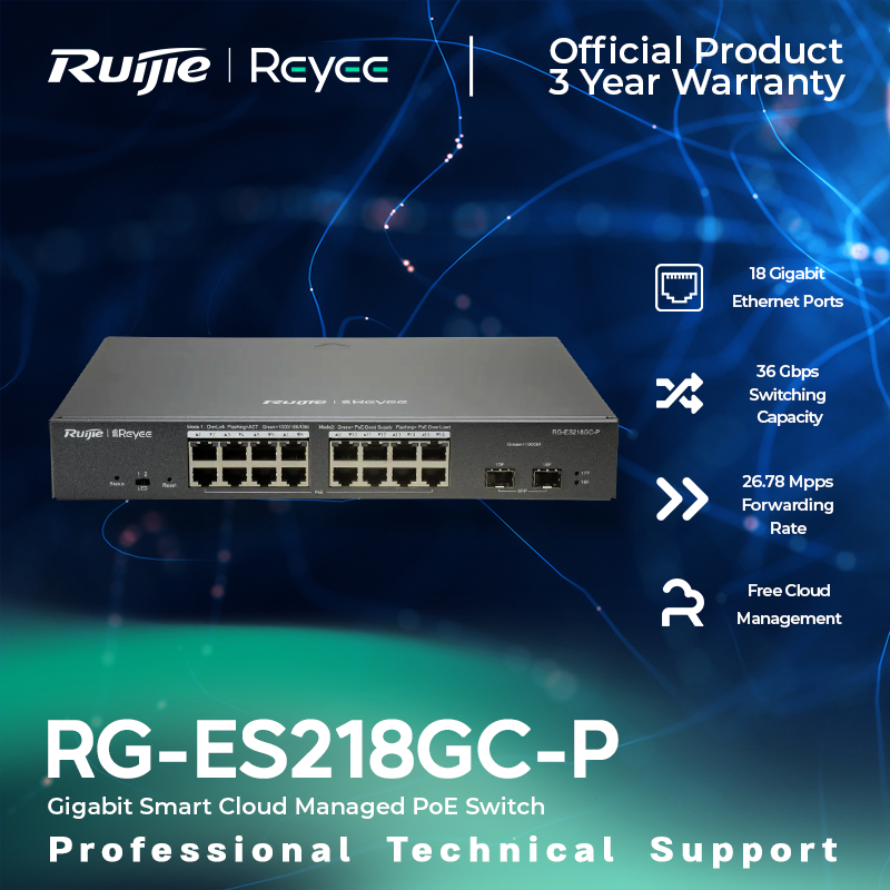 Ruijie Reyee RG ES218GC P 18 Port Gigabit Smart Cloud Managed PoE