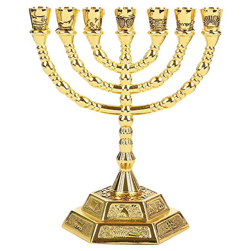 Golden Jewish Menorah Candle Holders Religions Candelabra Hanukkah