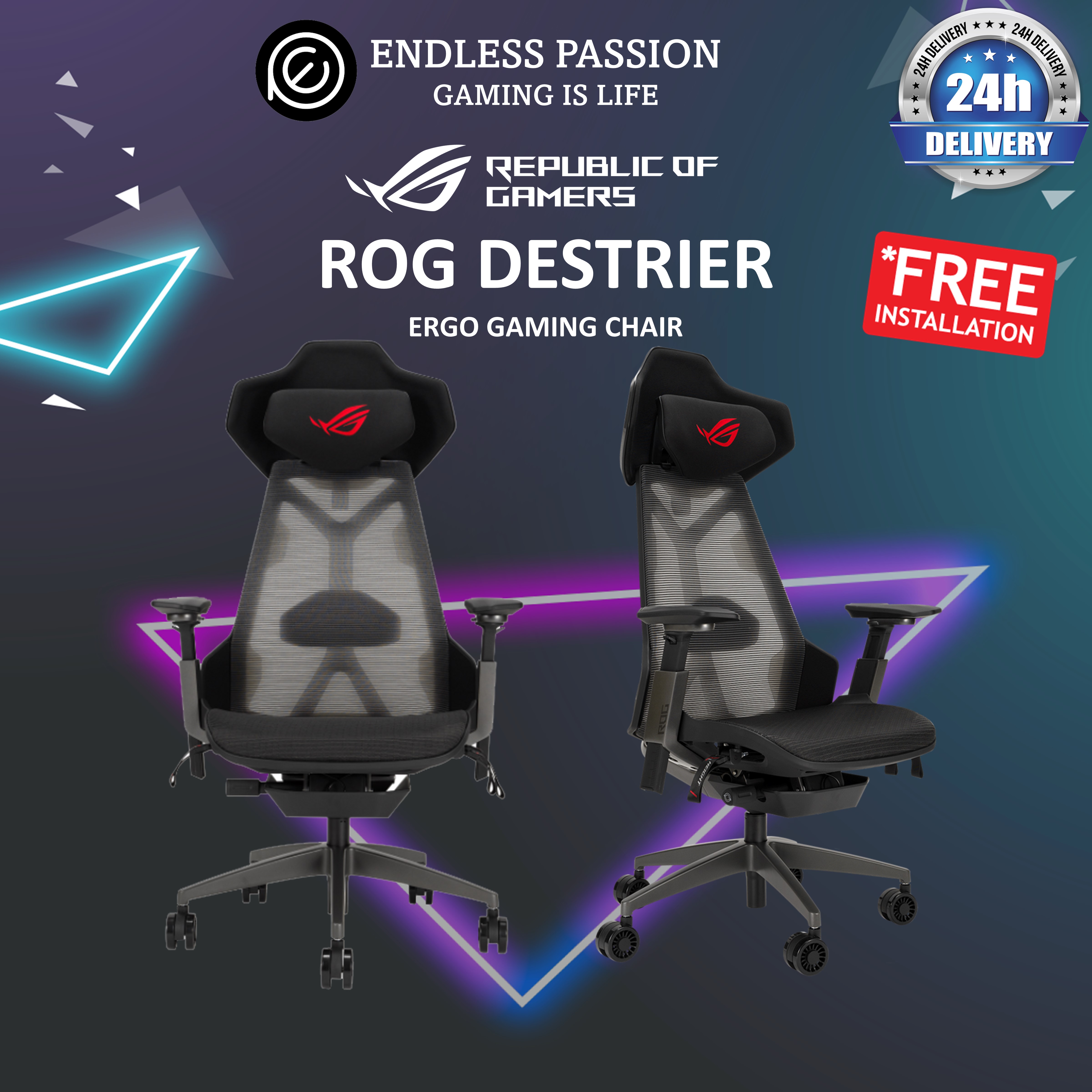 ASUS ROG Destrier Ergo Gaming Chair SL400 Free Installation And