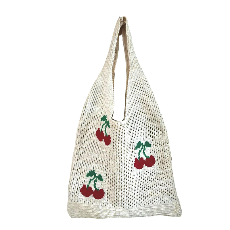 New I-Knitted Bag Knitted Bag Large Capacity Tote Bag Cherry Shoulder Bag