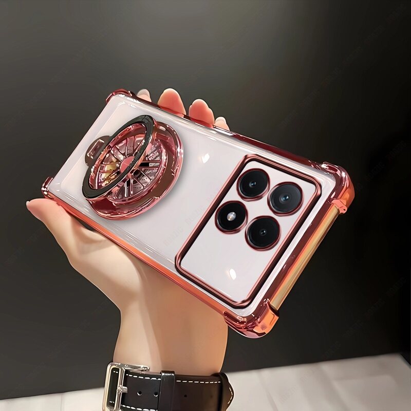 lthmy for Xiaomi POCO X6 Pro 5G clear casing thickened Four Corners drop-resistant shockproof alate fidgety spinner stand Holder soft edge plating TPU phone back cover