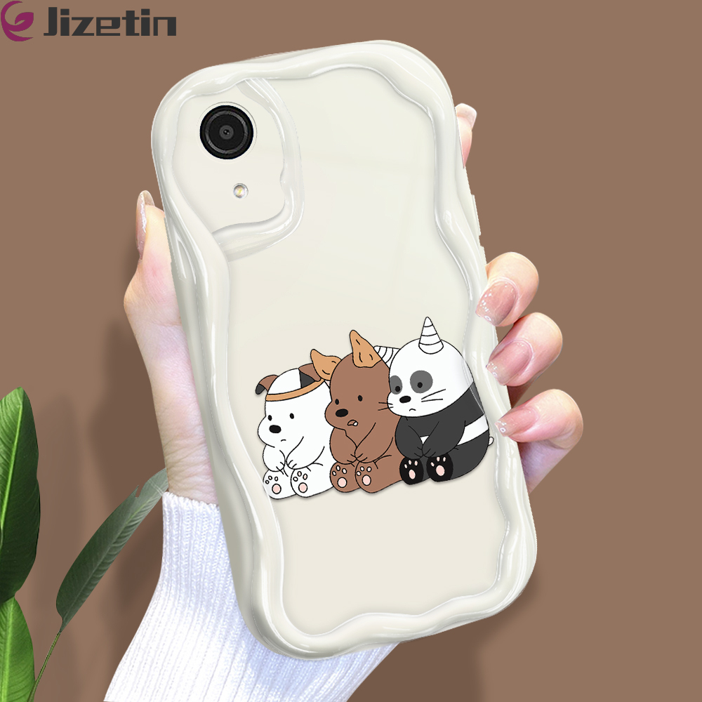 Jizetin for Samsung A03 Core Back Cover We Bare Bears Cream Wavy Edge Soft Silicone Phone Case