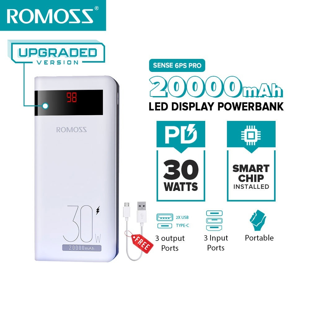 Romoss Sense 6PS Pro 20000 MAh Powerbank Original PD QC3 0 30W Two Way