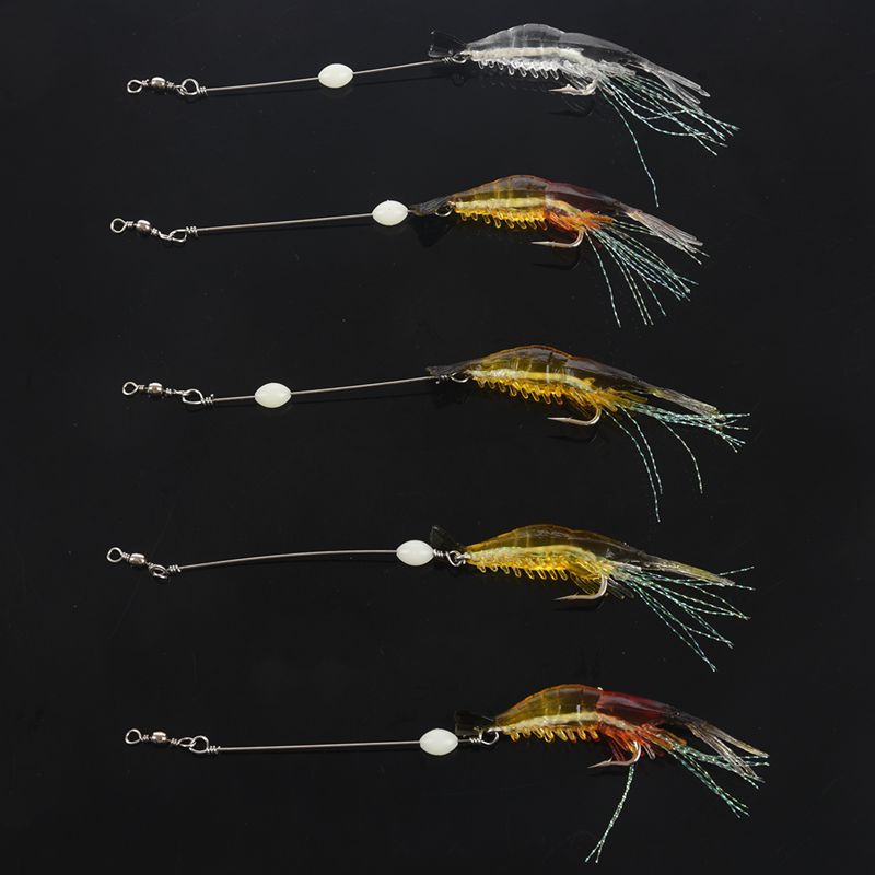 5pcs Lot Shrimp Soft Lure 9cm 6g Fishing Artificial Bait With Glow Hook