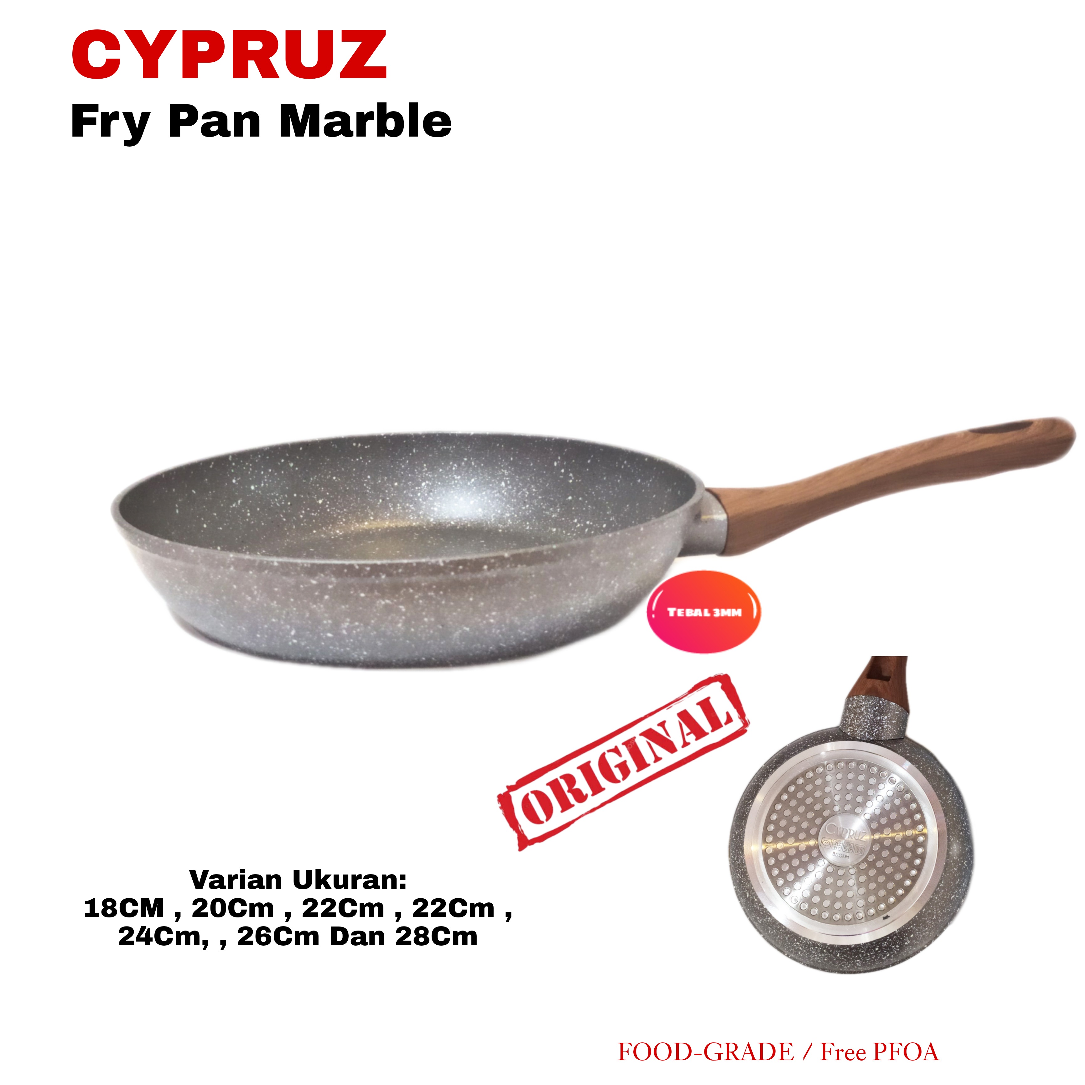 Cyprus Fry Pan Marble Induksi Bottom Gagang Kayu Anti Berkualitas Dan