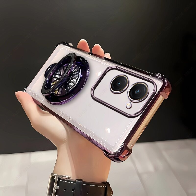 lthmy for VIVO Y18s clear casing thickened Four Corners drop-resistant shockproof alate fidgety spinner stand Holder soft edge plating TPU phone back cover