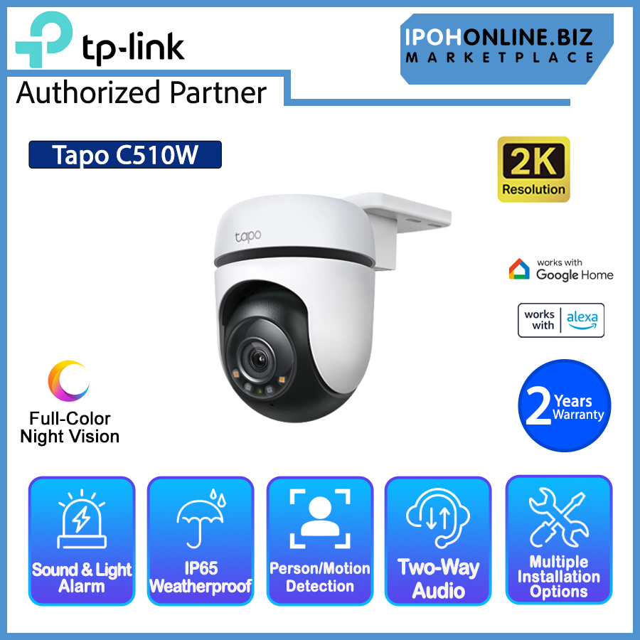 TP Link Tapo C510W 2K 3MP Outdoor Full Color Pan Tilt Security WiFi