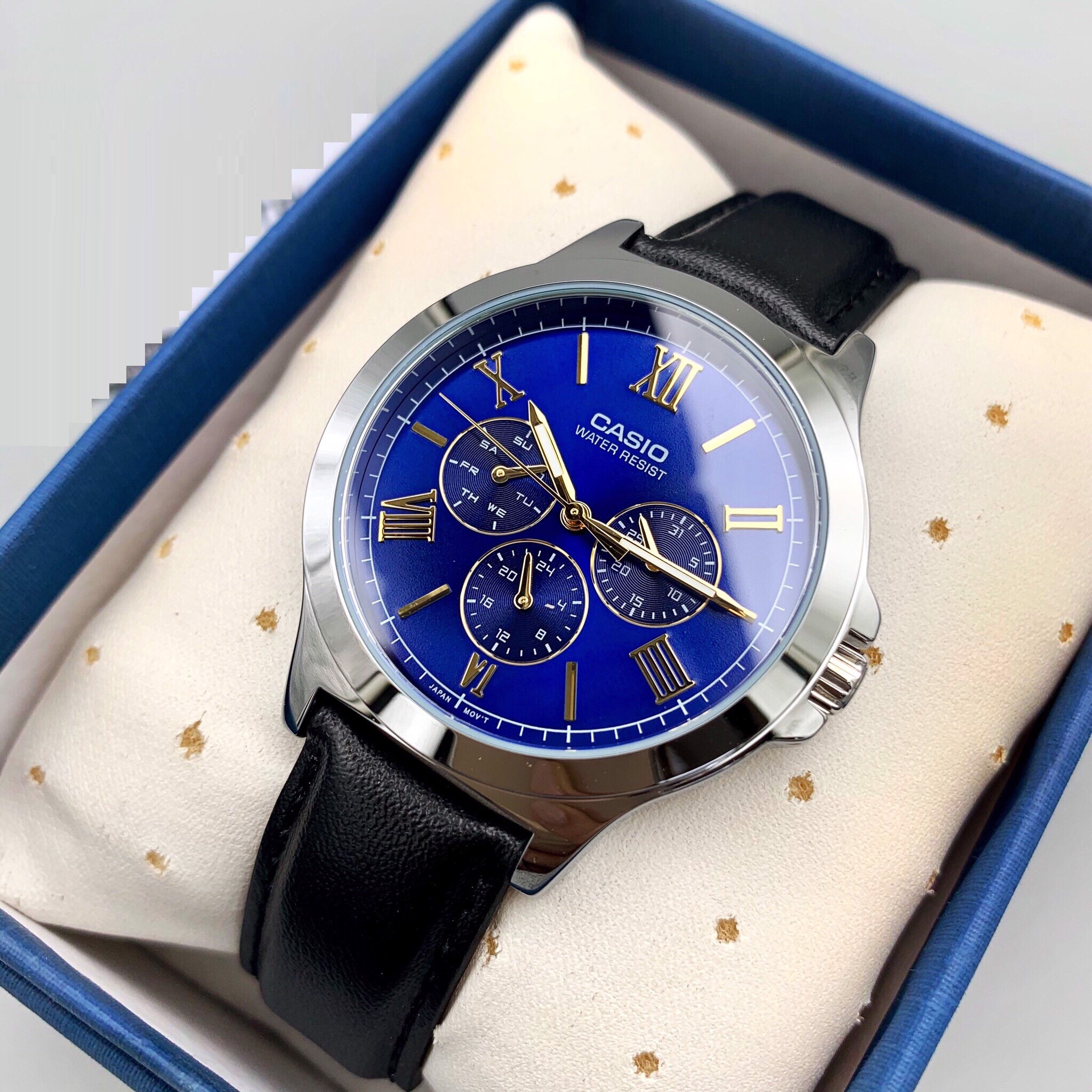 Original] Casio MTP-V300L-2A Blue Analog Black Leather Multi Hand Dress  Men\u0026amp;#39;s Watch | Lazada PH