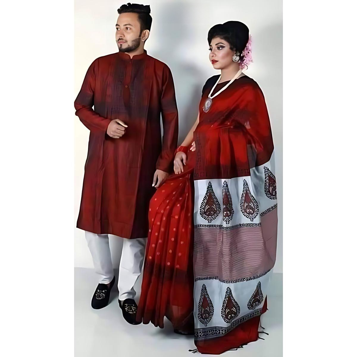 Dhupiyan Silk Sharee and Cotton panjabi For Combo Couple Dress