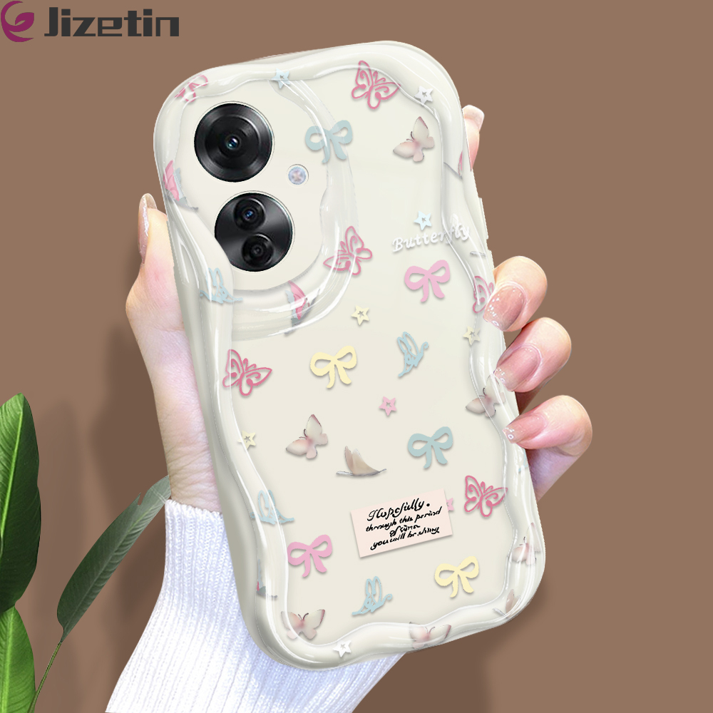 Jizetin for OPPO Reno11 F 5G Back Cover Colorful Bowknot Cream Wavy Edge Soft Silicone Phone Case