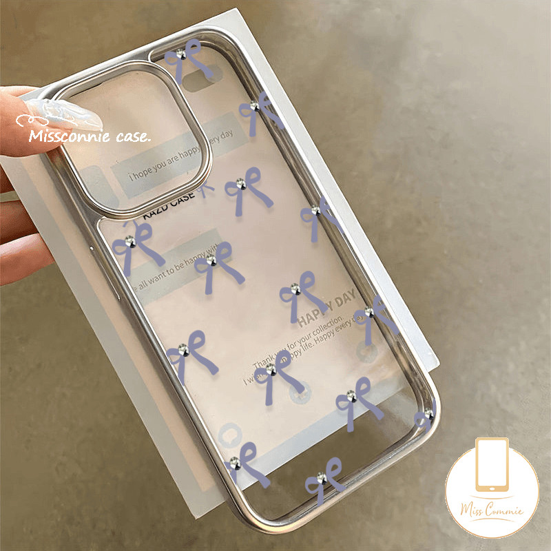 Cute Purple Bowknot Bracelet Phone Case Compatible for IPhone 11 13 15 12 14 Pro Max 7Plus XR X XS Max 15 7 14 8 Plus SE 2020 Luxury Electroplated Frame Transparent Cover