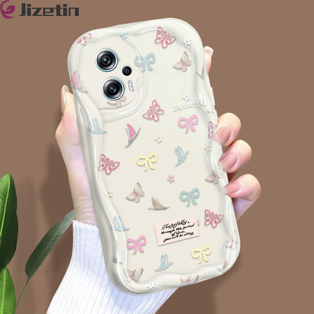 Jizetin for Xiaomi Poco X4 GT Redmi Note 11T Pro Note 11T Pro+ Back Cover Colorful Bowknot Cream Wavy Edge Soft Silicone Phone Case