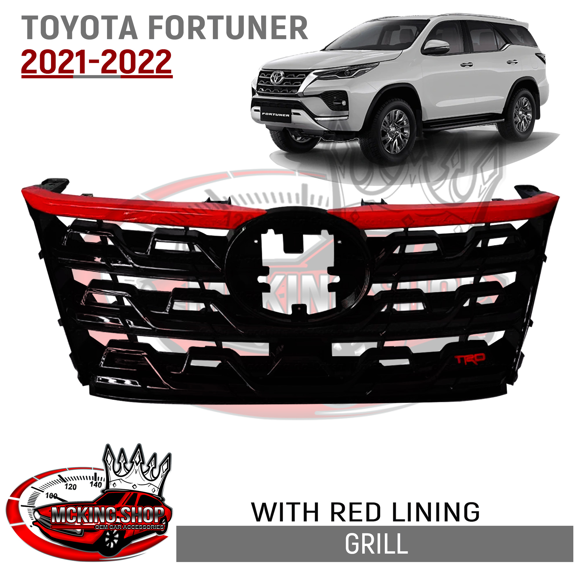 Toyota Fortuner 2021 2022 TRD Front Grill With Red Lining Glossy Black