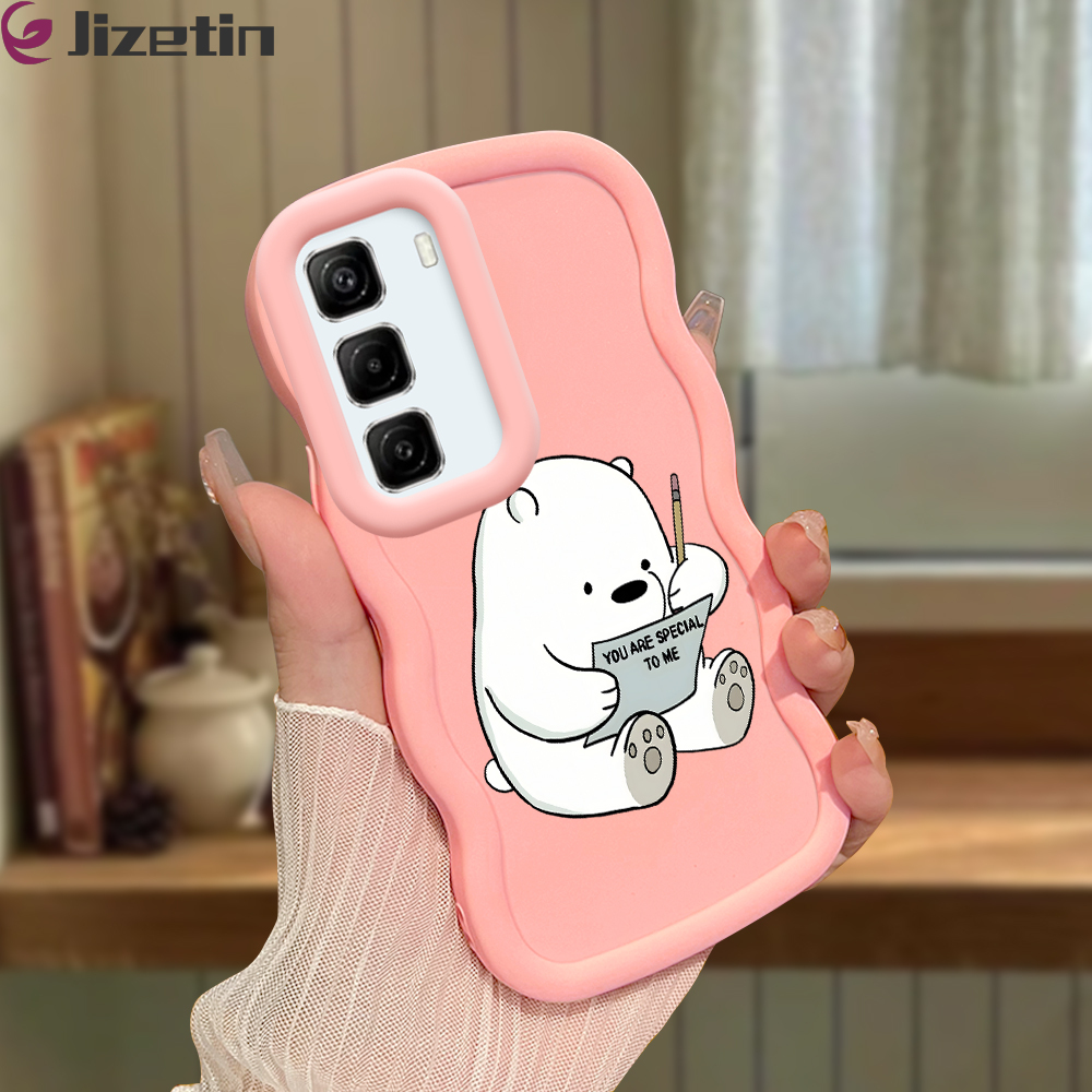 Jizetin for Infinix Hot 50 4G Back Cover White Bear Writing Macaron Bright Color Wavy Shape Soft Mobile Phone Cases