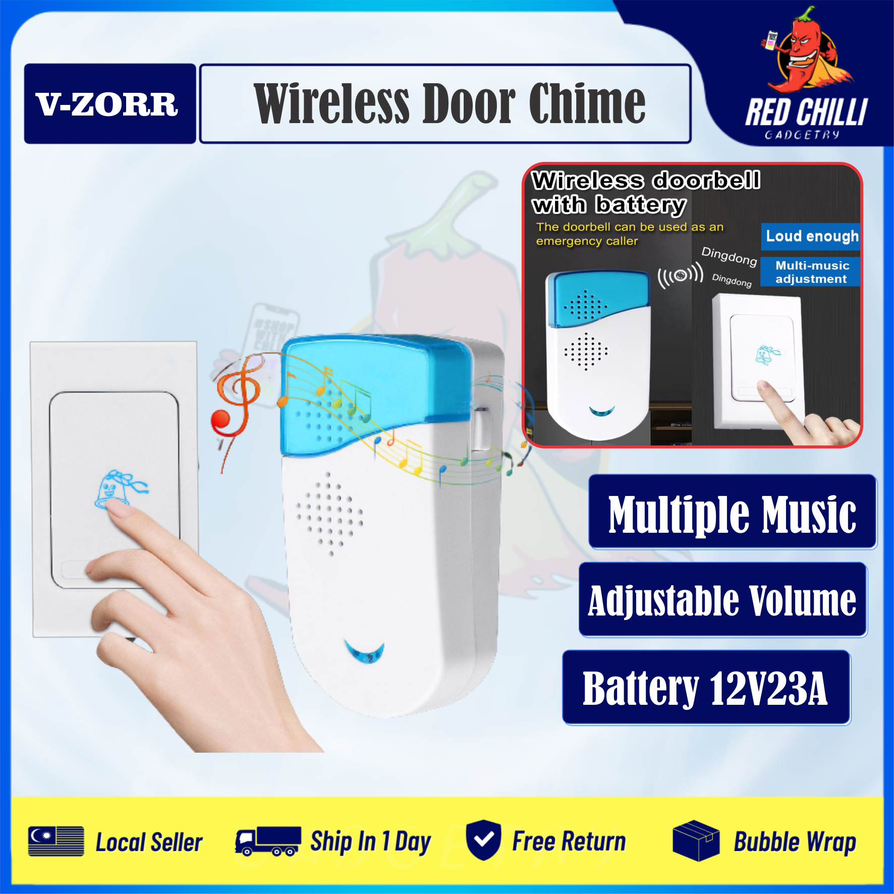 Door Bell Chime Pintu Loceng Rumah Pintu Wireless M Range Doorbell