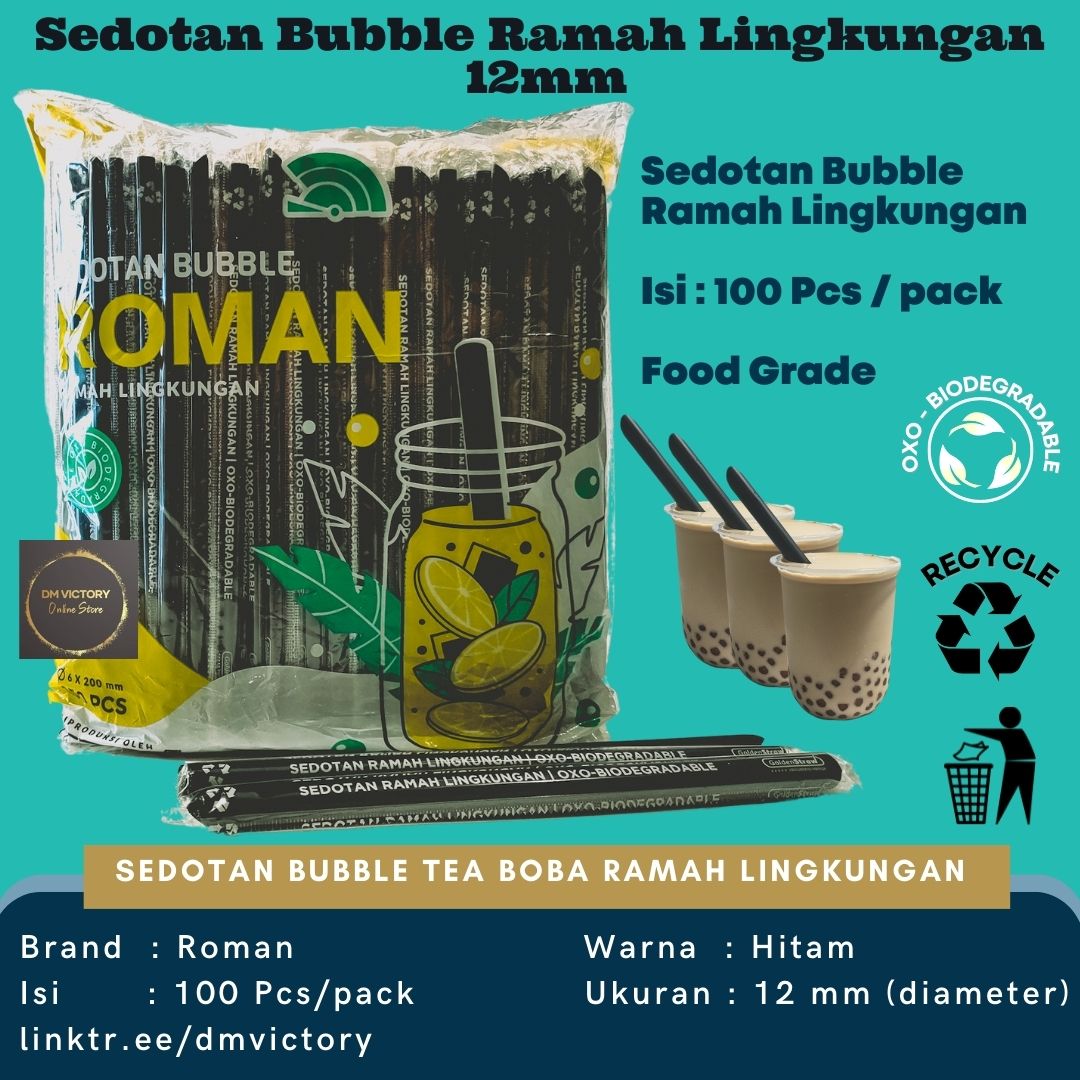 Sedotan Bubble Tea Boba Roman Ramah Lingkungan 12 Mm Isi 100 Batang