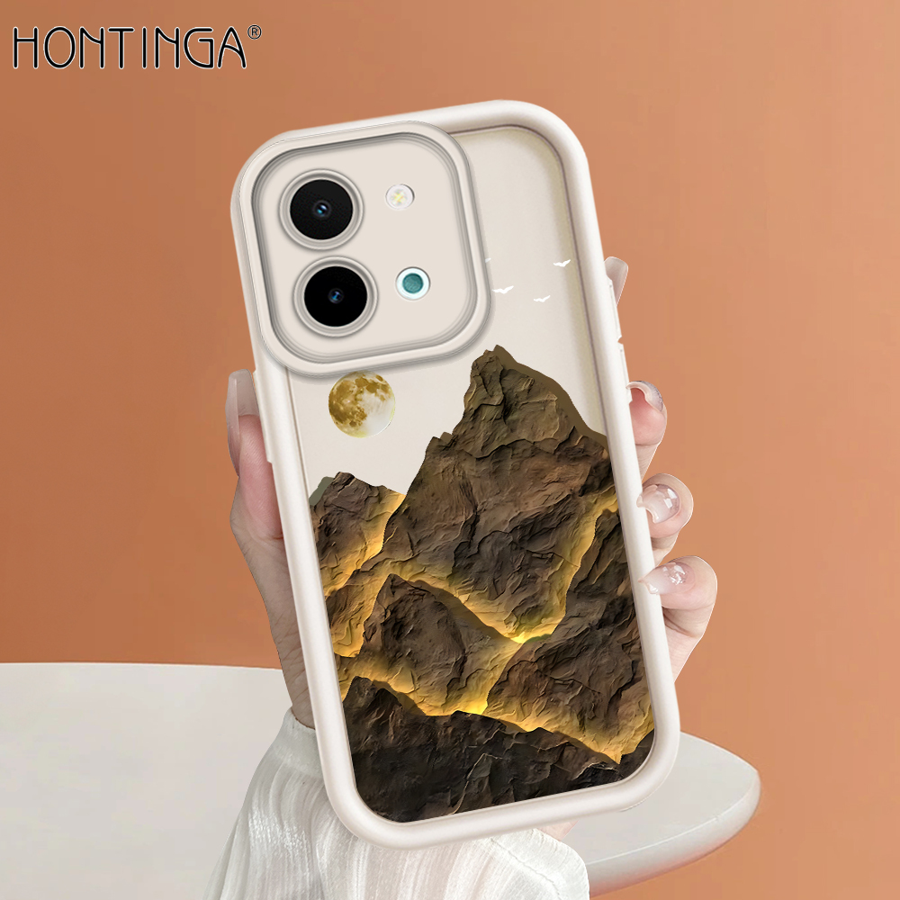 Hontinga for Vivo Y28 4G Back Cover Golden Mountain Pattern Case Ladder Soft Rubber Mobile Phone Cover