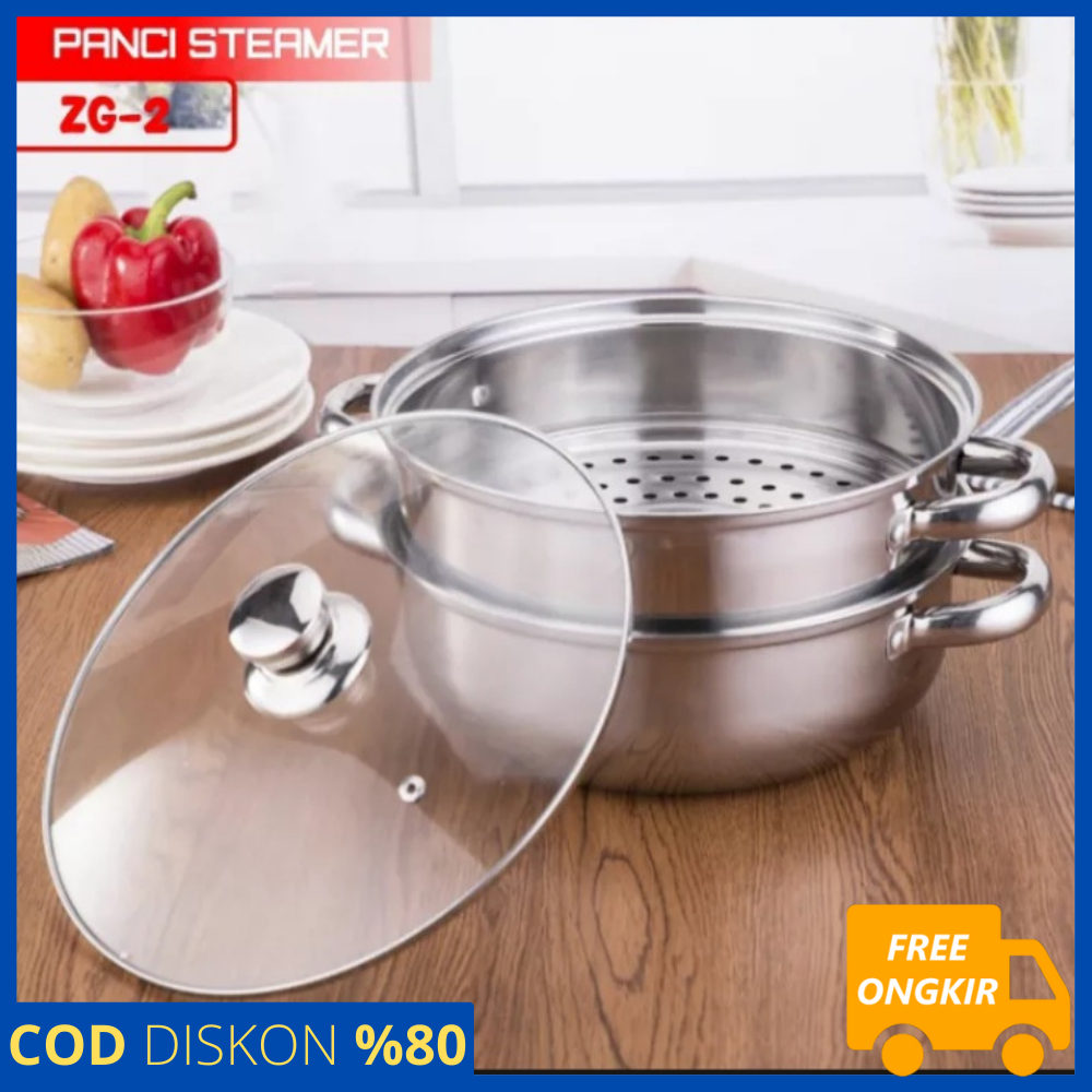 COD Promo Termurah Panci Steamer Stainless 2 Tingkat Kukusan Stainless