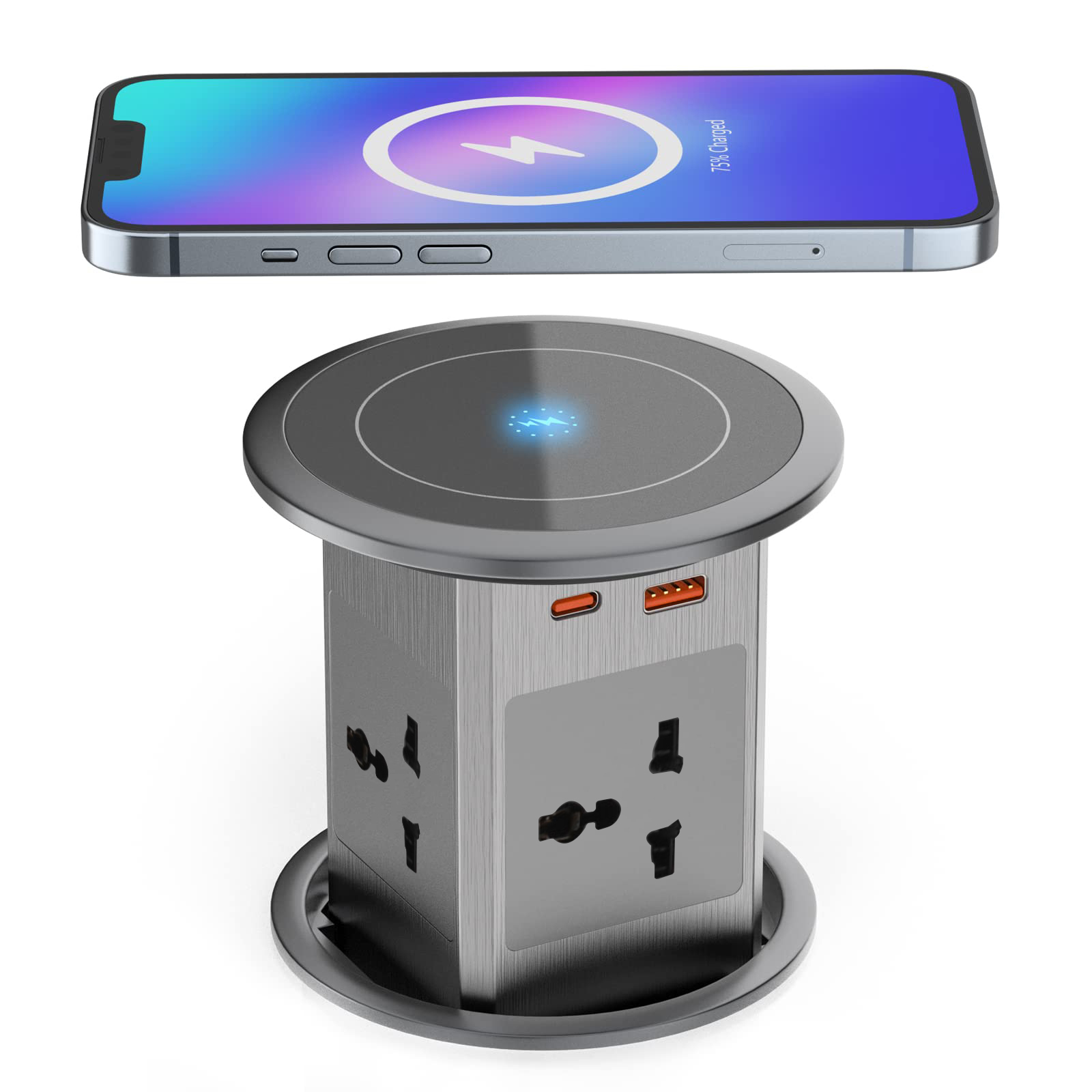 BiQiO Pneumatic Pop Up Socket Pop Up Power Strip With Wireless Charger